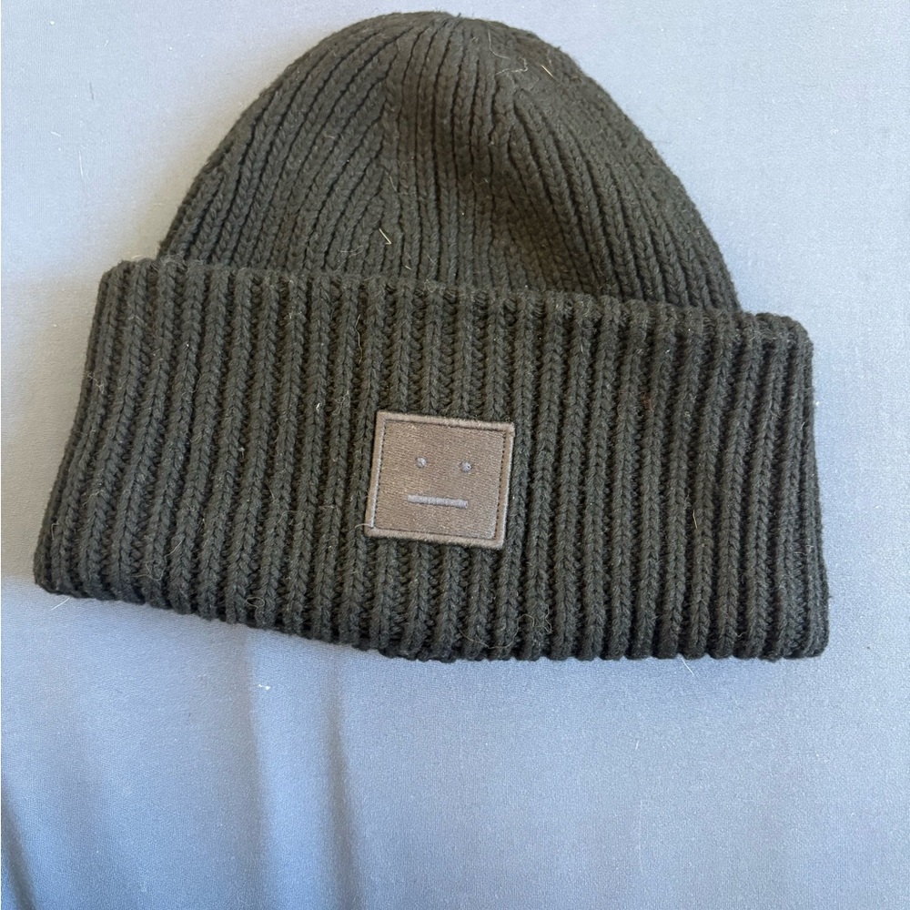 ACNE studios Black Ribbed Knit Beanie - Picture 2 of 5